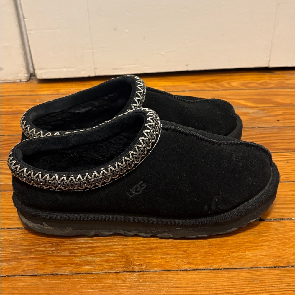 UGG Black Tasman Slip-On Shoes with Patterned Trim